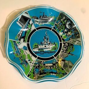 Vintage Walt Disney World Candy Dish/ Ash Tray Blue glass with scalloped edge